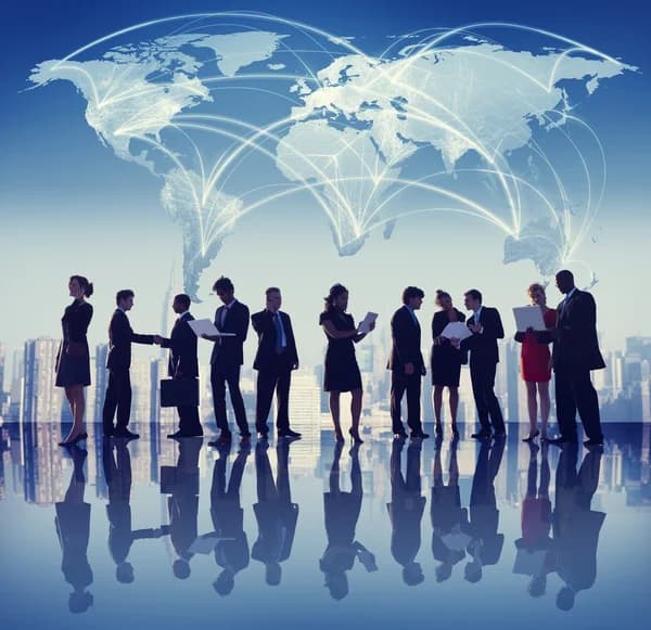 Global business network visualization with world map